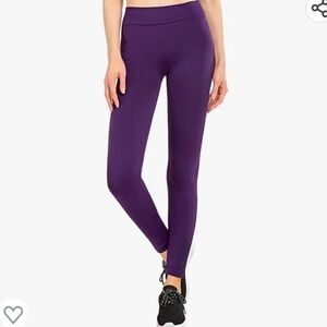 MOPAS Leggings - Seamless Fur Lined Fleece Winter Leggings in Dark Purple OSFM